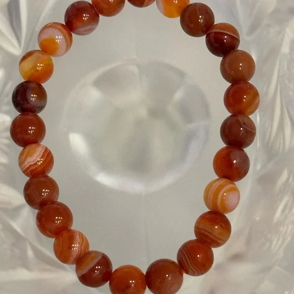 Three Beaded Stretch Bracelets - Angelite, Crazy Lace Agate and Carnelian - Picture 3 of 4